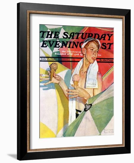 "Melting Ice Cream" or "Joys of Summer" Saturday Evening Post Cover, July 13,1940-Norman Rockwell-Framed Giclee Print