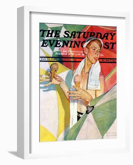 "Melting Ice Cream" or "Joys of Summer" Saturday Evening Post Cover, July 13,1940-Norman Rockwell-Framed Giclee Print