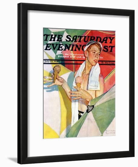 "Melting Ice Cream" or "Joys of Summer" Saturday Evening Post Cover, July 13,1940-Norman Rockwell-Framed Giclee Print