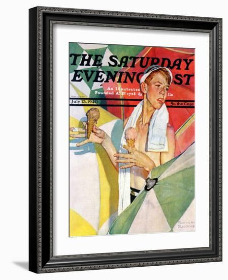 "Melting Ice Cream" or "Joys of Summer" Saturday Evening Post Cover, July 13,1940-Norman Rockwell-Framed Giclee Print