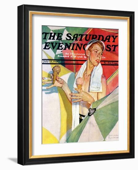 "Melting Ice Cream" or "Joys of Summer" Saturday Evening Post Cover, July 13,1940-Norman Rockwell-Framed Giclee Print