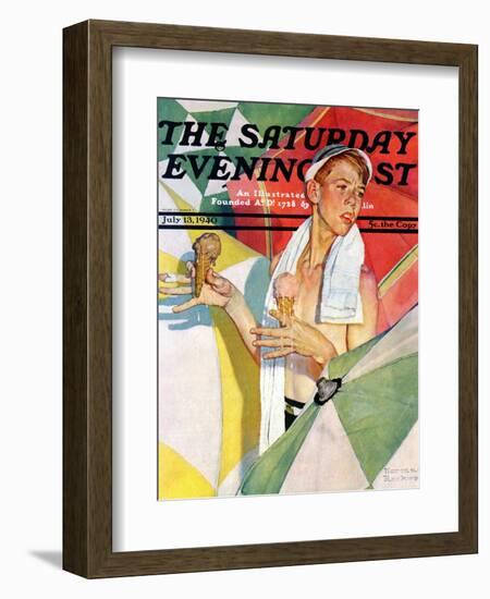 "Melting Ice Cream" or "Joys of Summer" Saturday Evening Post Cover, July 13,1940-Norman Rockwell-Framed Giclee Print