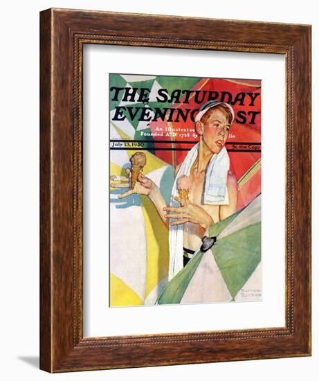 "Melting Ice Cream" or "Joys of Summer" Saturday Evening Post Cover, July 13,1940-Norman Rockwell-Framed Giclee Print