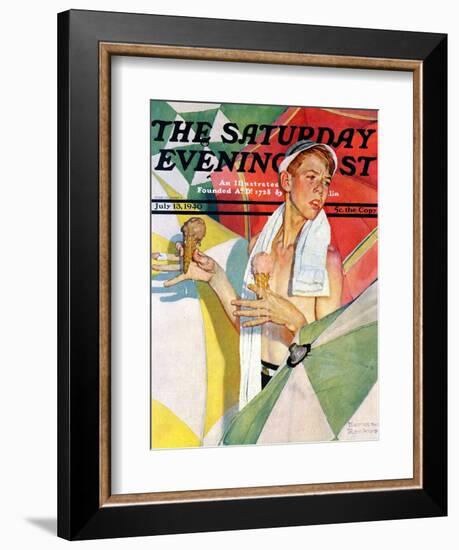 "Melting Ice Cream" or "Joys of Summer" Saturday Evening Post Cover, July 13,1940-Norman Rockwell-Framed Giclee Print