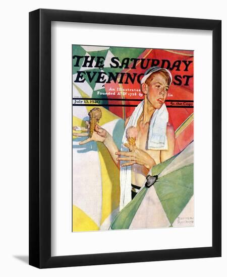 "Melting Ice Cream" or "Joys of Summer" Saturday Evening Post Cover, July 13,1940-Norman Rockwell-Framed Giclee Print