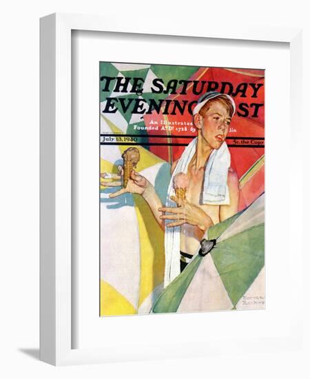 "Melting Ice Cream" or "Joys of Summer" Saturday Evening Post Cover, July 13,1940-Norman Rockwell-Framed Giclee Print