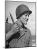 Member of a US Marine Battalion Training with Knife and Brass Knuckles-null-Mounted Photographic Print