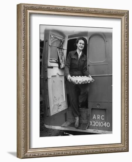 Member of Red Cross Clubmobile Katherine Spaatz, Dispensing Doughnuts, Coffee, Cigarettes and Gum-Bob Landry-Framed Photographic Print