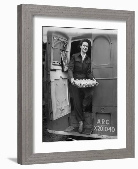 Member of Red Cross Clubmobile Katherine Spaatz, Dispensing Doughnuts, Coffee, Cigarettes and Gum-Bob Landry-Framed Photographic Print