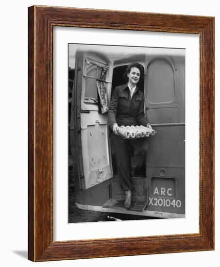Member of Red Cross Clubmobile Katherine Spaatz, Dispensing Doughnuts, Coffee, Cigarettes and Gum-Bob Landry-Framed Photographic Print