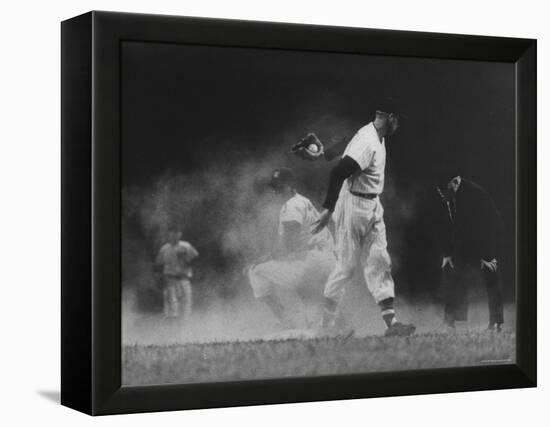 Member of the Cleveland Indians Stealing a Base During a Game Against the New York Yankees-Yale Joel-Framed Premier Image Canvas