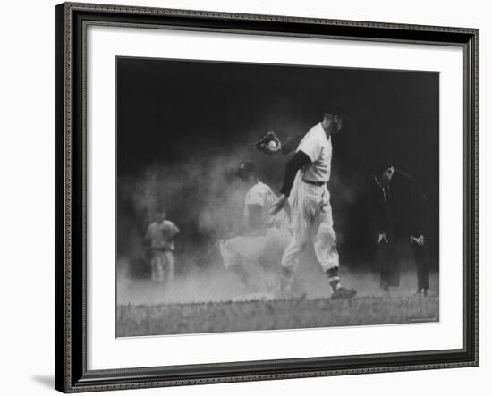 Member of the Cleveland Indians Stealing a Base During a Game Against the New York Yankees-Yale Joel-Framed Premium Photographic Print