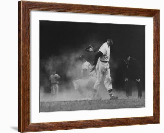 Member of the Cleveland Indians Stealing a Base During a Game Against the New York Yankees-Yale Joel-Framed Premium Photographic Print