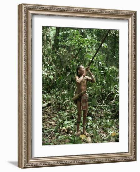 Member of the Penan Tribe with Blowpipe, Mulu Expedition, Sarawak, Island of Borneo, Malaysia-Robin Hanbury-tenison-Framed Photographic Print