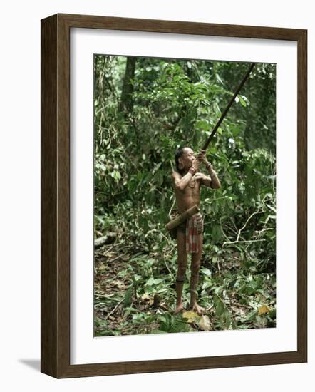 Member of the Penan Tribe with Blowpipe, Mulu Expedition, Sarawak, Island of Borneo, Malaysia-Robin Hanbury-tenison-Framed Photographic Print