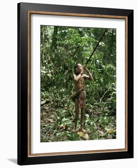 Member of the Penan Tribe with Blowpipe, Mulu Expedition, Sarawak, Island of Borneo, Malaysia-Robin Hanbury-tenison-Framed Photographic Print