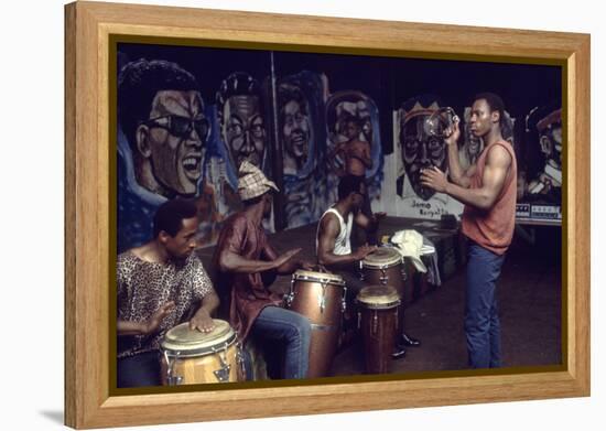 Members from 'The Blackstone Rangers' Gang Drumming in their Hang Out, Chicago, IL, 1968-Declan Haun-Framed Premier Image Canvas