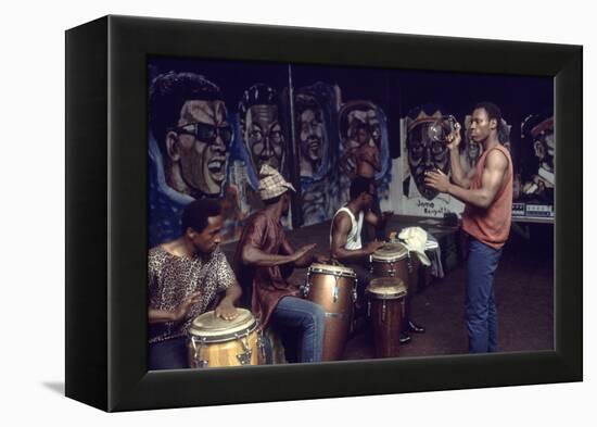 Members from 'The Blackstone Rangers' Gang Drumming in their Hang Out, Chicago, IL, 1968-Declan Haun-Framed Premier Image Canvas