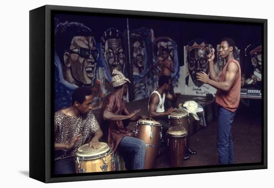 Members from 'The Blackstone Rangers' Gang Drumming in their Hang Out, Chicago, IL, 1968-Declan Haun-Framed Premier Image Canvas