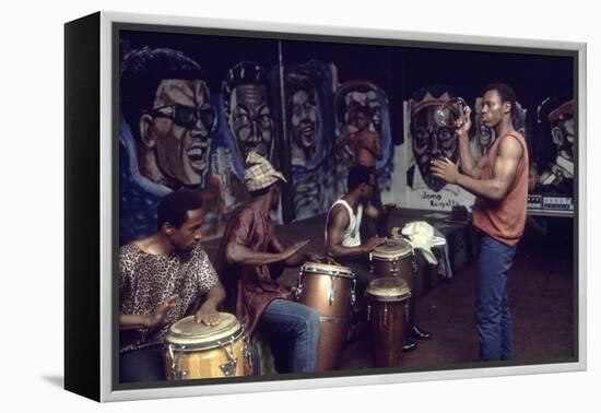 Members from 'The Blackstone Rangers' Gang Drumming in their Hang Out, Chicago, IL, 1968-Declan Haun-Framed Premier Image Canvas