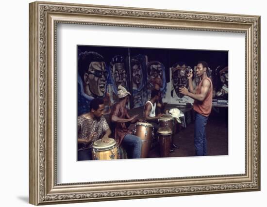 Members from 'The Blackstone Rangers' Gang Drumming in their Hang Out, Chicago, IL, 1968-Declan Haun-Framed Photographic Print