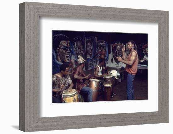 Members from 'The Blackstone Rangers' Gang Drumming in their Hang Out, Chicago, IL, 1968-Declan Haun-Framed Photographic Print