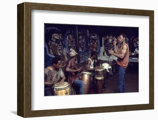 Members from 'The Blackstone Rangers' Gang Drumming in their Hang Out, Chicago, IL, 1968-Declan Haun-Framed Photographic Print