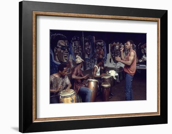 Members from 'The Blackstone Rangers' Gang Drumming in their Hang Out, Chicago, IL, 1968-Declan Haun-Framed Photographic Print