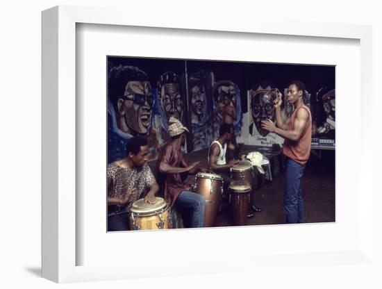 Members from 'The Blackstone Rangers' Gang Drumming in their Hang Out, Chicago, IL, 1968-Declan Haun-Framed Photographic Print