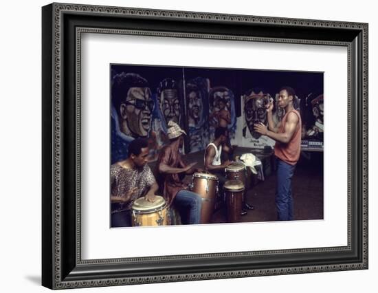 Members from 'The Blackstone Rangers' Gang Drumming in their Hang Out, Chicago, IL, 1968-Declan Haun-Framed Photographic Print