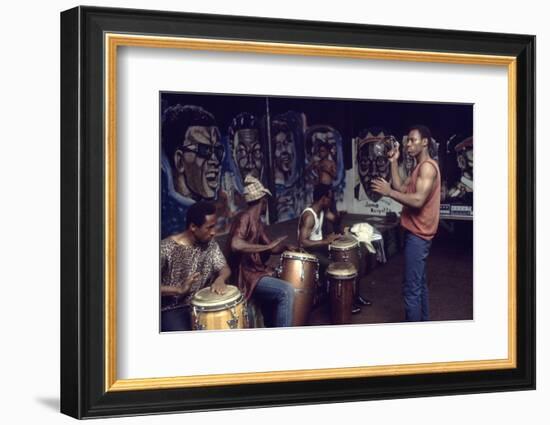 Members from 'The Blackstone Rangers' Gang Drumming in their Hang Out, Chicago, IL, 1968-Declan Haun-Framed Photographic Print