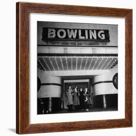 Members of a Women's Bowling League Exiting the Bowling Alley-Charles E^ Steinheimer-Framed Photographic Print