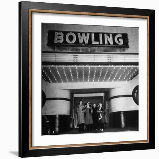 Members of a Women's Bowling League Exiting the Bowling Alley-Charles E^ Steinheimer-Framed Photographic Print