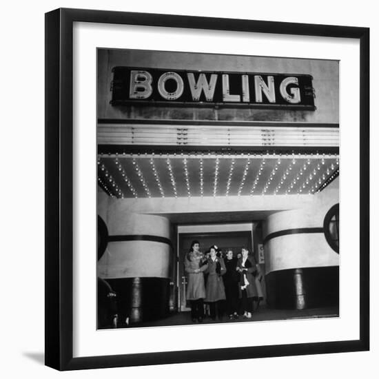 Members of a Women's Bowling League Exiting the Bowling Alley-Charles E^ Steinheimer-Framed Photographic Print