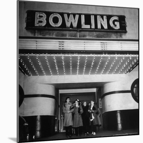 Members of a Women's Bowling League Exiting the Bowling Alley-Charles E^ Steinheimer-Mounted Photographic Print