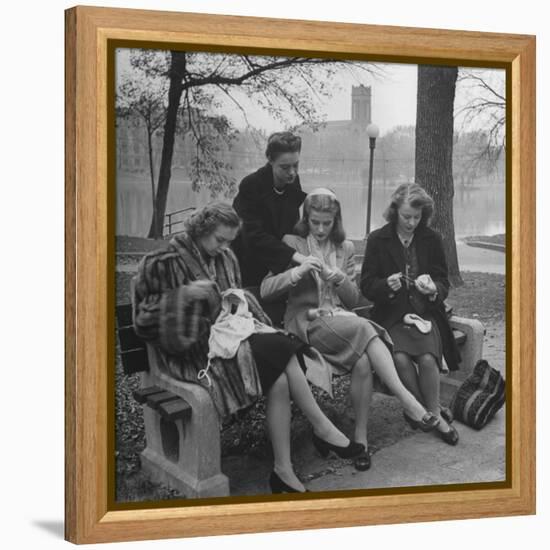 Members of Ballet Russe Sitting in a Park Mending their Shoes and their Tights-Myron Davis-Framed Premier Image Canvas