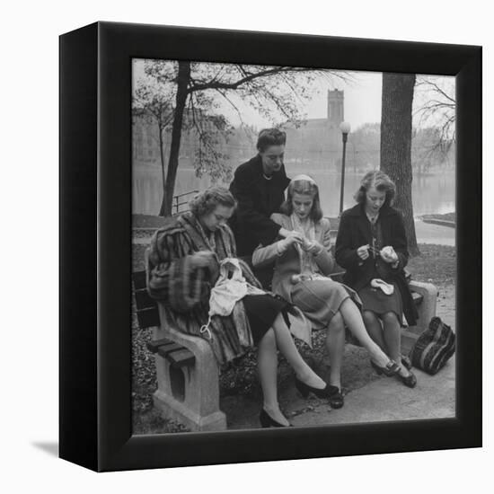 Members of Ballet Russe Sitting in a Park Mending their Shoes and their Tights-Myron Davis-Framed Premier Image Canvas