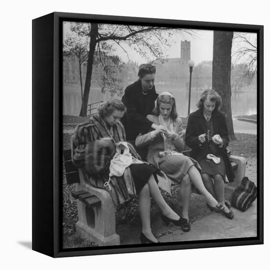 Members of Ballet Russe Sitting in a Park Mending their Shoes and their Tights-Myron Davis-Framed Premier Image Canvas