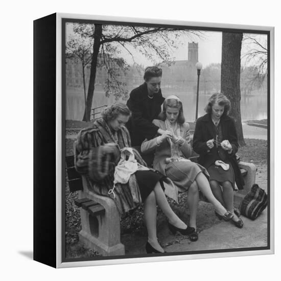 Members of Ballet Russe Sitting in a Park Mending their Shoes and their Tights-Myron Davis-Framed Premier Image Canvas