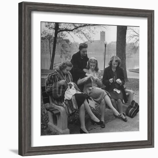 Members of Ballet Russe Sitting in a Park Mending their Shoes and their Tights-Myron Davis-Framed Photographic Print