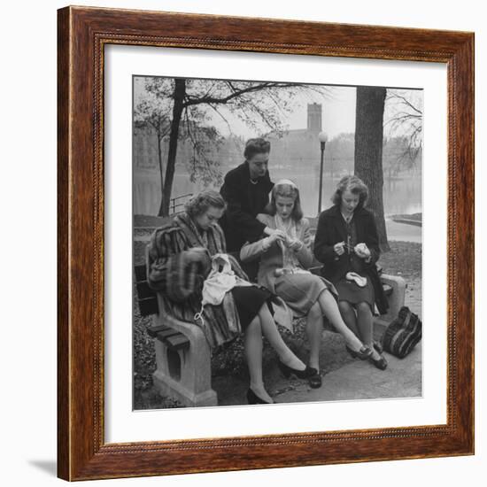 Members of Ballet Russe Sitting in a Park Mending their Shoes and their Tights-Myron Davis-Framed Photographic Print