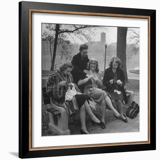 Members of Ballet Russe Sitting in a Park Mending their Shoes and their Tights-Myron Davis-Framed Photographic Print