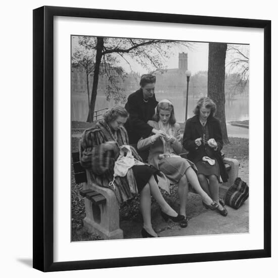 Members of Ballet Russe Sitting in a Park Mending their Shoes and their Tights-Myron Davis-Framed Photographic Print