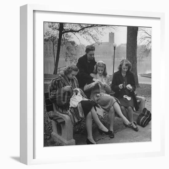 Members of Ballet Russe Sitting in a Park Mending their Shoes and their Tights-Myron Davis-Framed Photographic Print