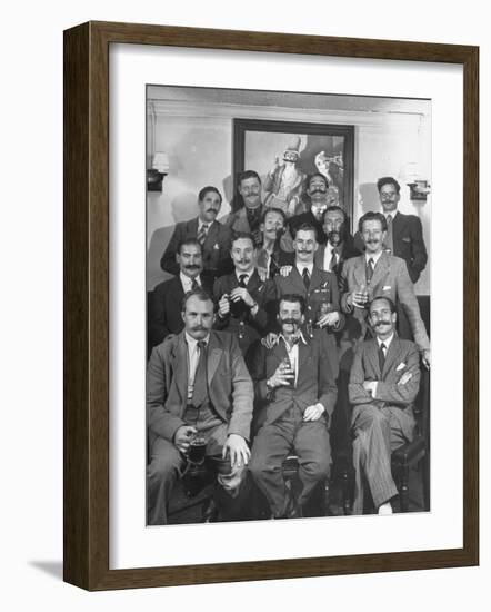 Members of Handlebar Club Posing for Photograph-Nat Farbman-Framed Photographic Print