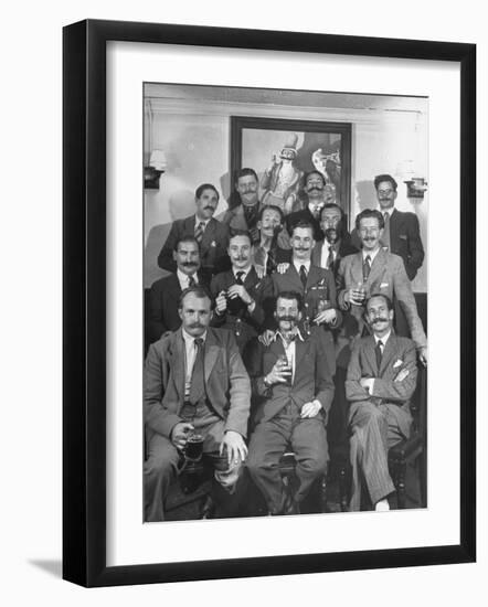 Members of Handlebar Club Posing for Photograph-Nat Farbman-Framed Photographic Print