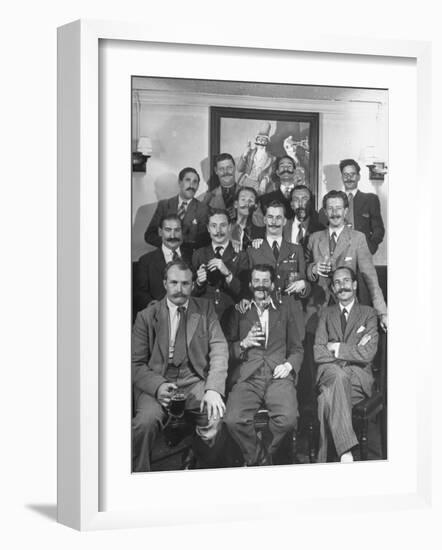 Members of Handlebar Club Posing for Photograph-Nat Farbman-Framed Photographic Print