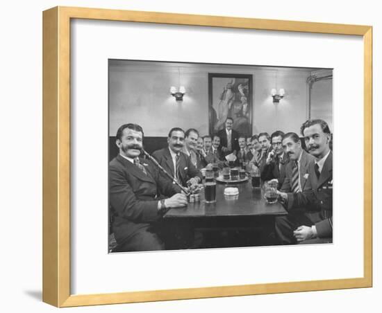 Members of Handlebar Club Sitting at Table and Having Formal Beer Session-Nat Farbman-Framed Photographic Print