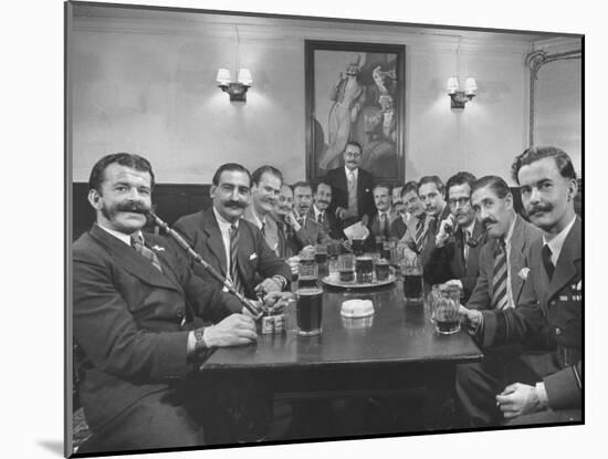 Members of Handlebar Club Sitting at Table and Having Formal Beer Session-Nat Farbman-Mounted Photographic Print