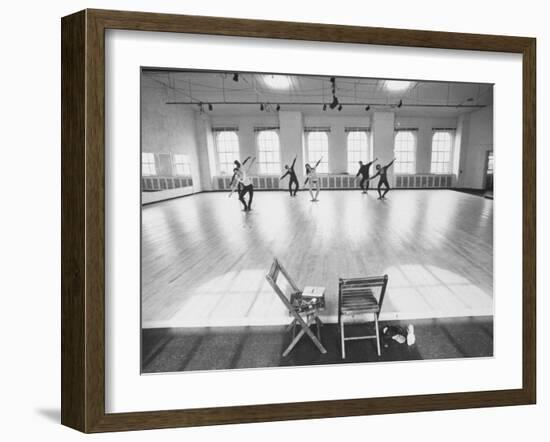 Members of Merce Cunningham Dance Company Practicing before Mirror in Studio-John Loengard-Framed Premium Photographic Print